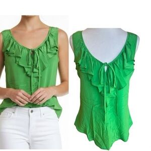 Fifteen Twenty Silk Ruffle & Bow Tie Sleeveless V-Neck Top Blouse in Green M